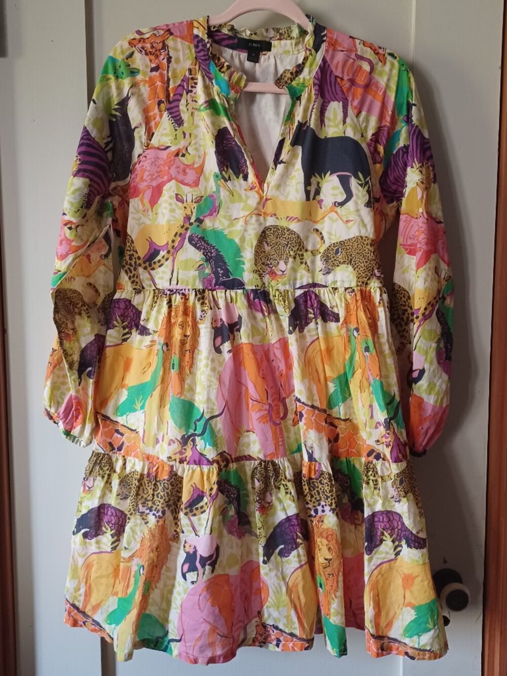 J.CREW Ratti Safari Tiered Long Sleeve Cotton Dress M